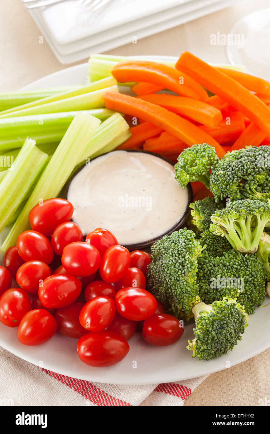Organic Raw Vegetables with Ranch Dip with Tomatoes, Celery, Brocolli