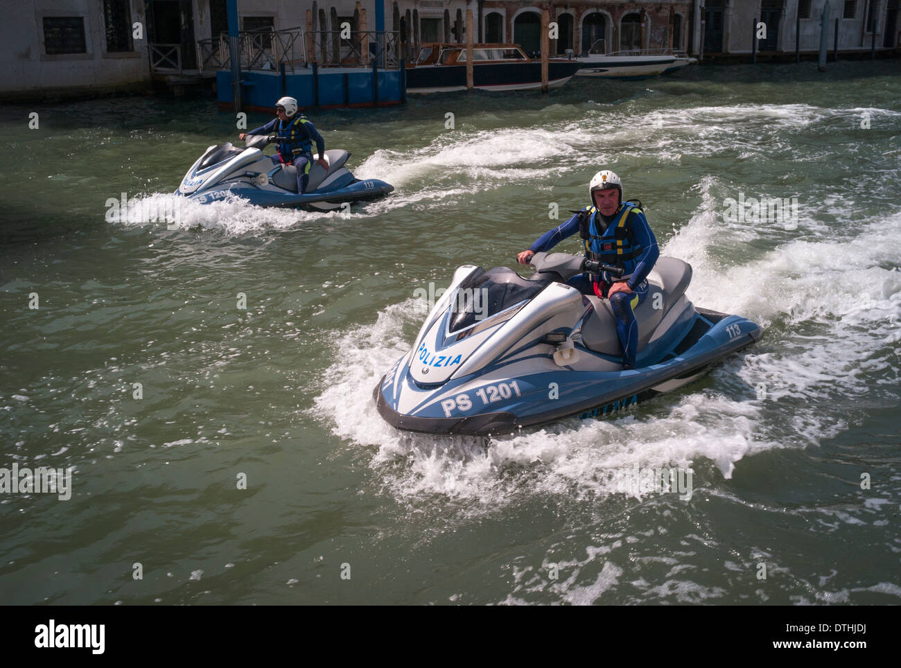 Venice Polizia on jet skis on the Grand Canal Stock Photo Alamy