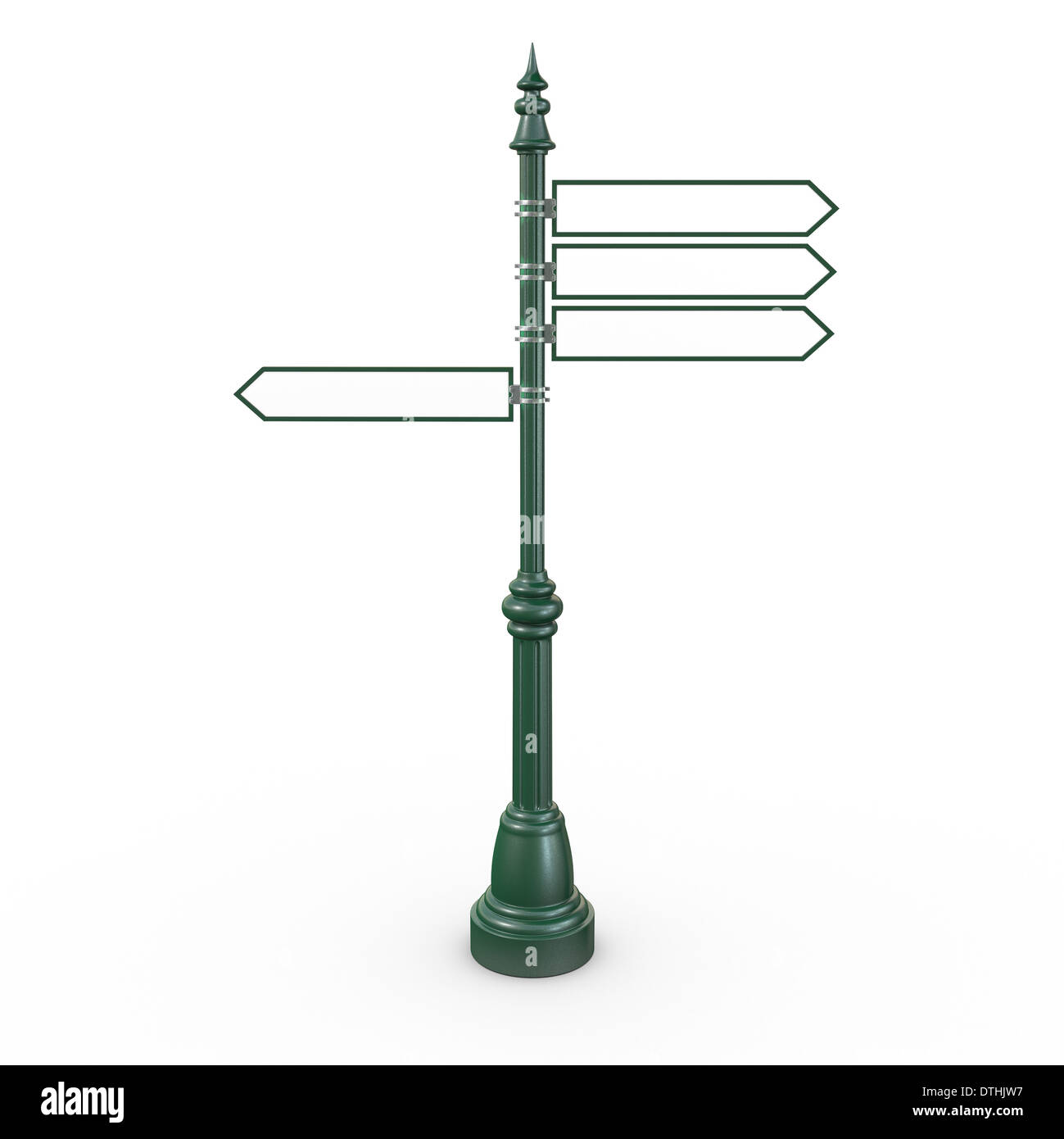 A classic street Sign Post with three Signs pointing right and one ...