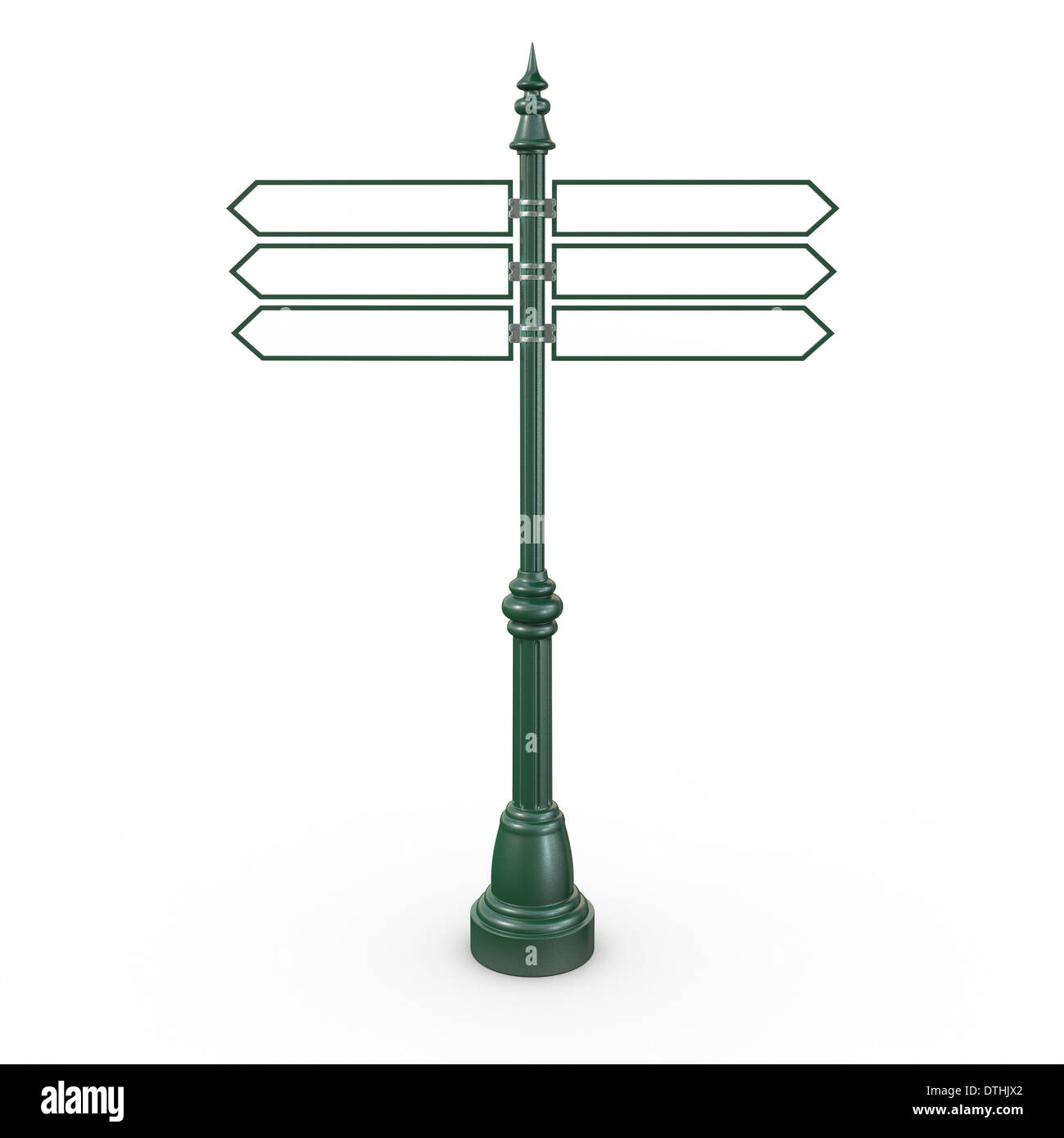 A classic street Sign Post with six Signs pointing right and left in