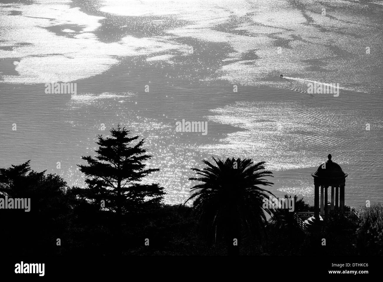Gardens and marble pavilion of Son Marroig country estate. sea. Deià area. Majorca, Balearic islands, Spain Stock Photo