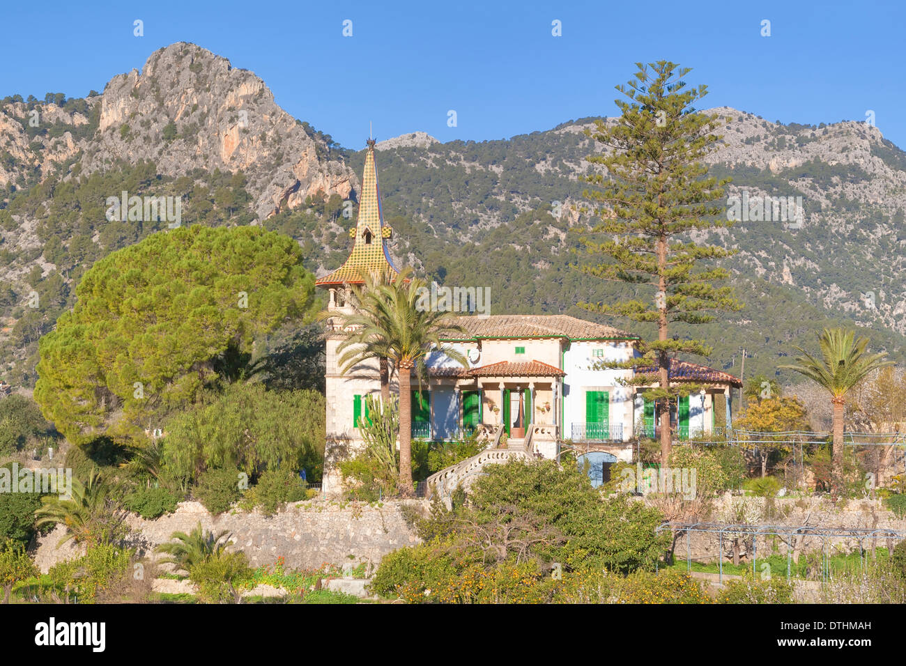 Modernist style Villa Francisca house, Bunyola area. Tramuntana mountains. Majorca, Balearic islands, Spain Stock Photo