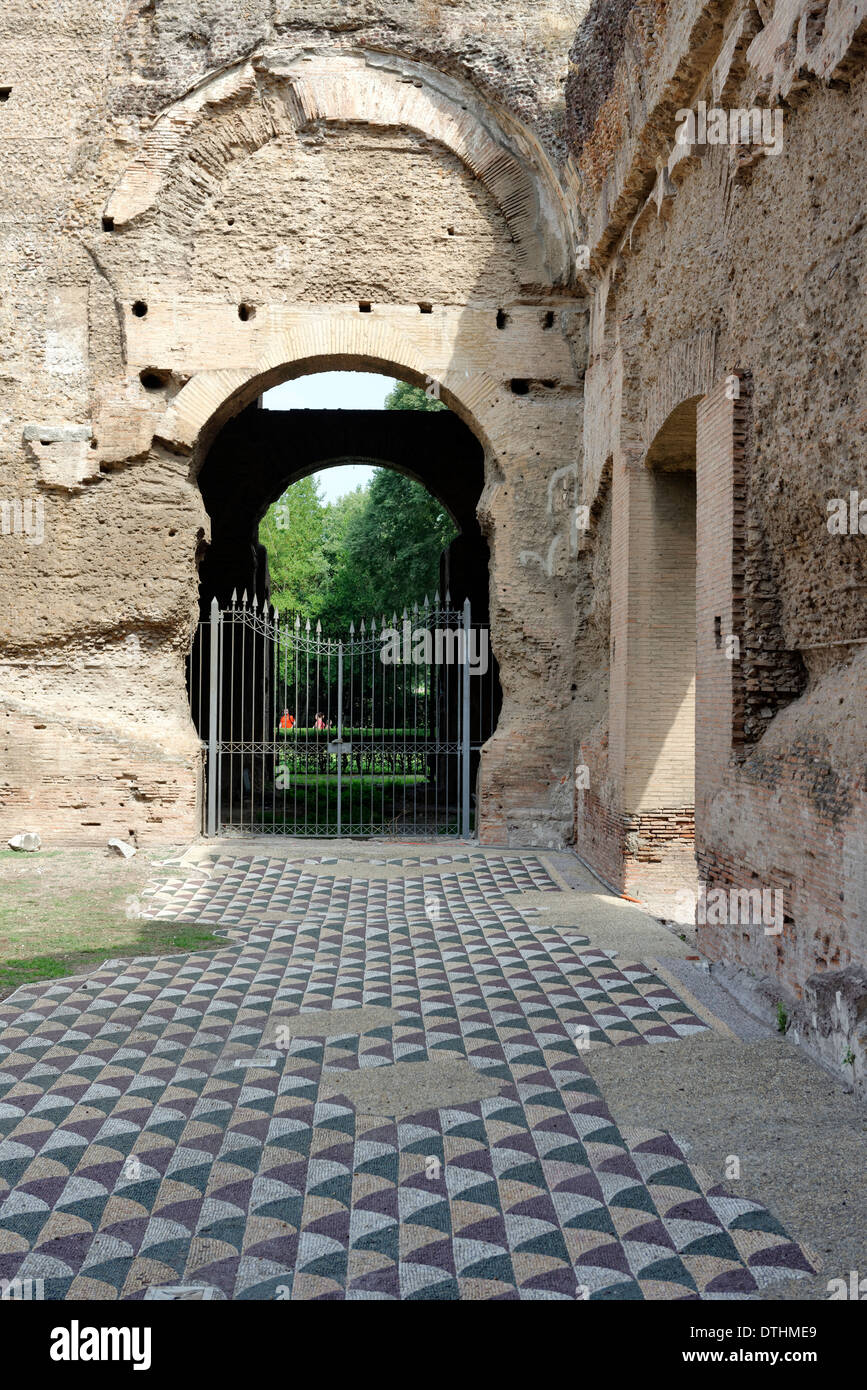 Flooring with coloured marble mosaics on Northern end western palaestra Baths Caracalla Rome Italy The Stock Photo