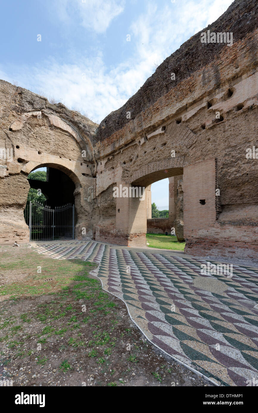 Flooring with coloured marble mosaics on Northern end western palaestra Baths Caracalla Rome Italy The Stock Photo