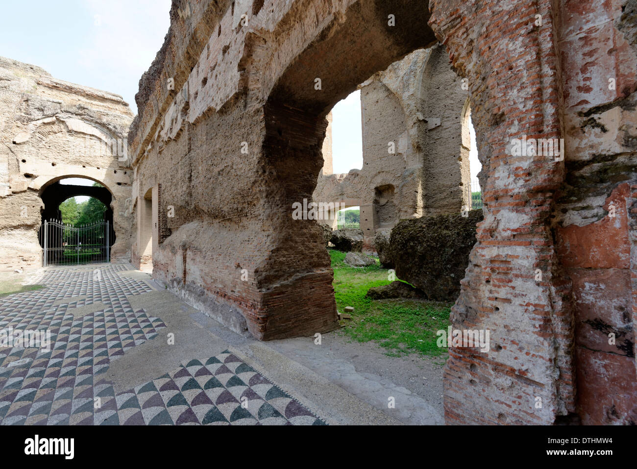 Flooring with coloured marble mosaics on Northern end western palaestra Baths Caracalla Rome Italy The Stock Photo