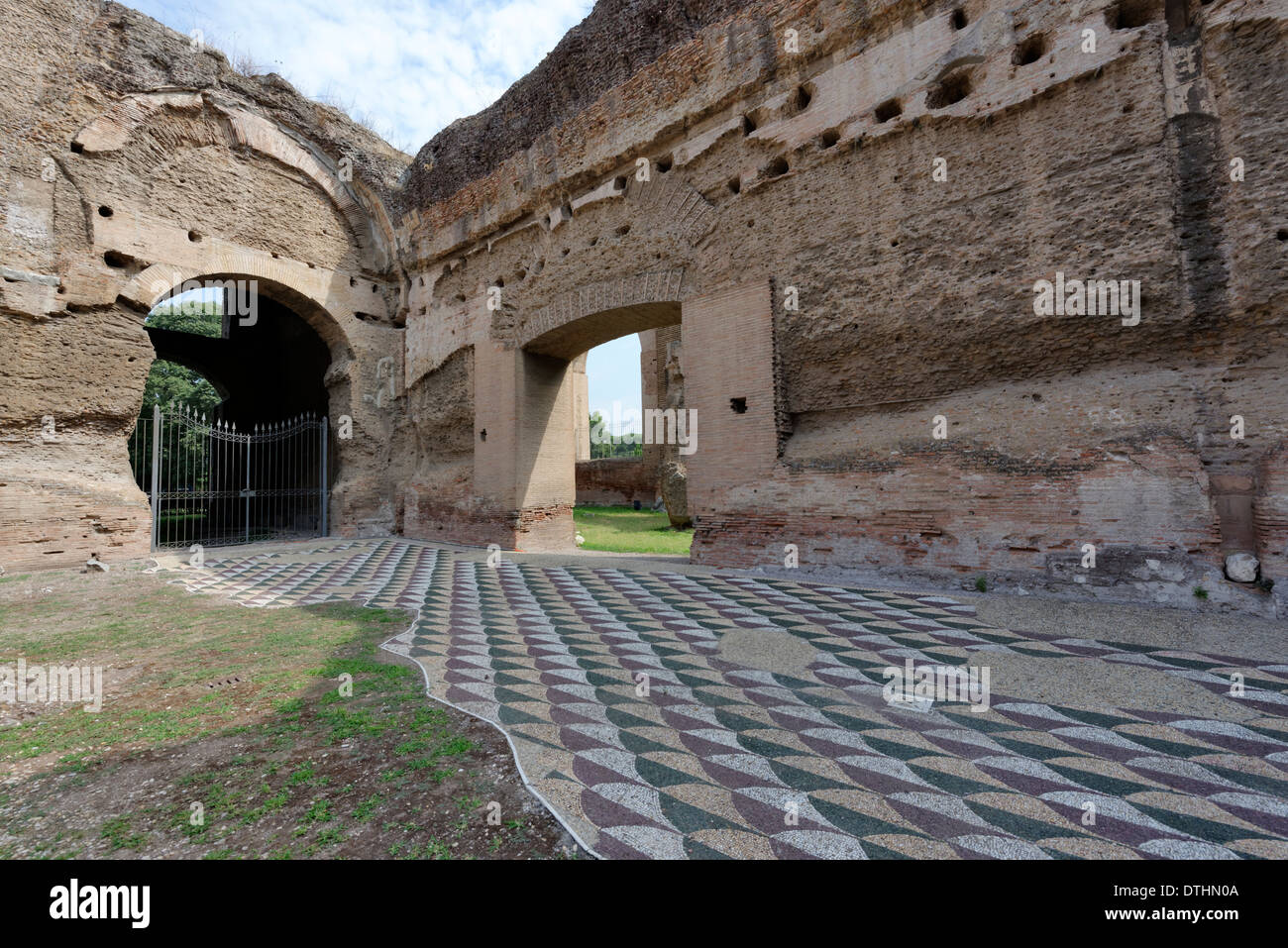 Flooring with coloured marble mosaics on Northern end western palaestra Baths Caracalla Rome Italy The Stock Photo