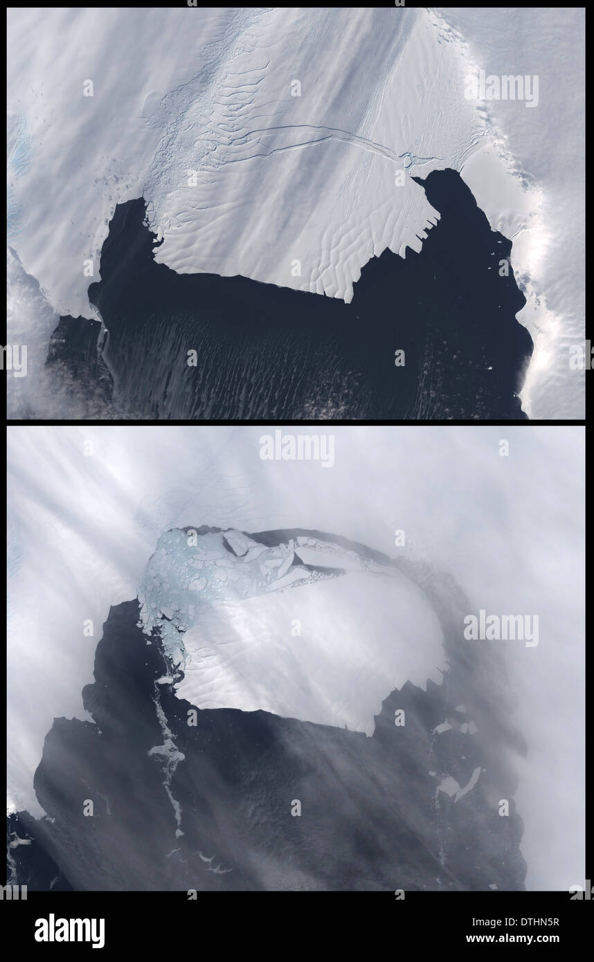 Iceberg calving from the Pine Island Glacier in Antarctica Stock Photo