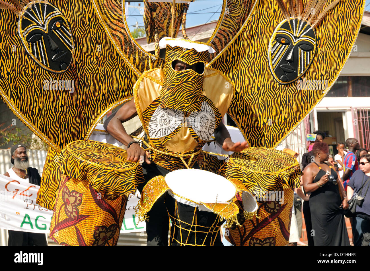 Masquerader at carnival celebration in the streets of Scarborough,Tobago. Stock Photo