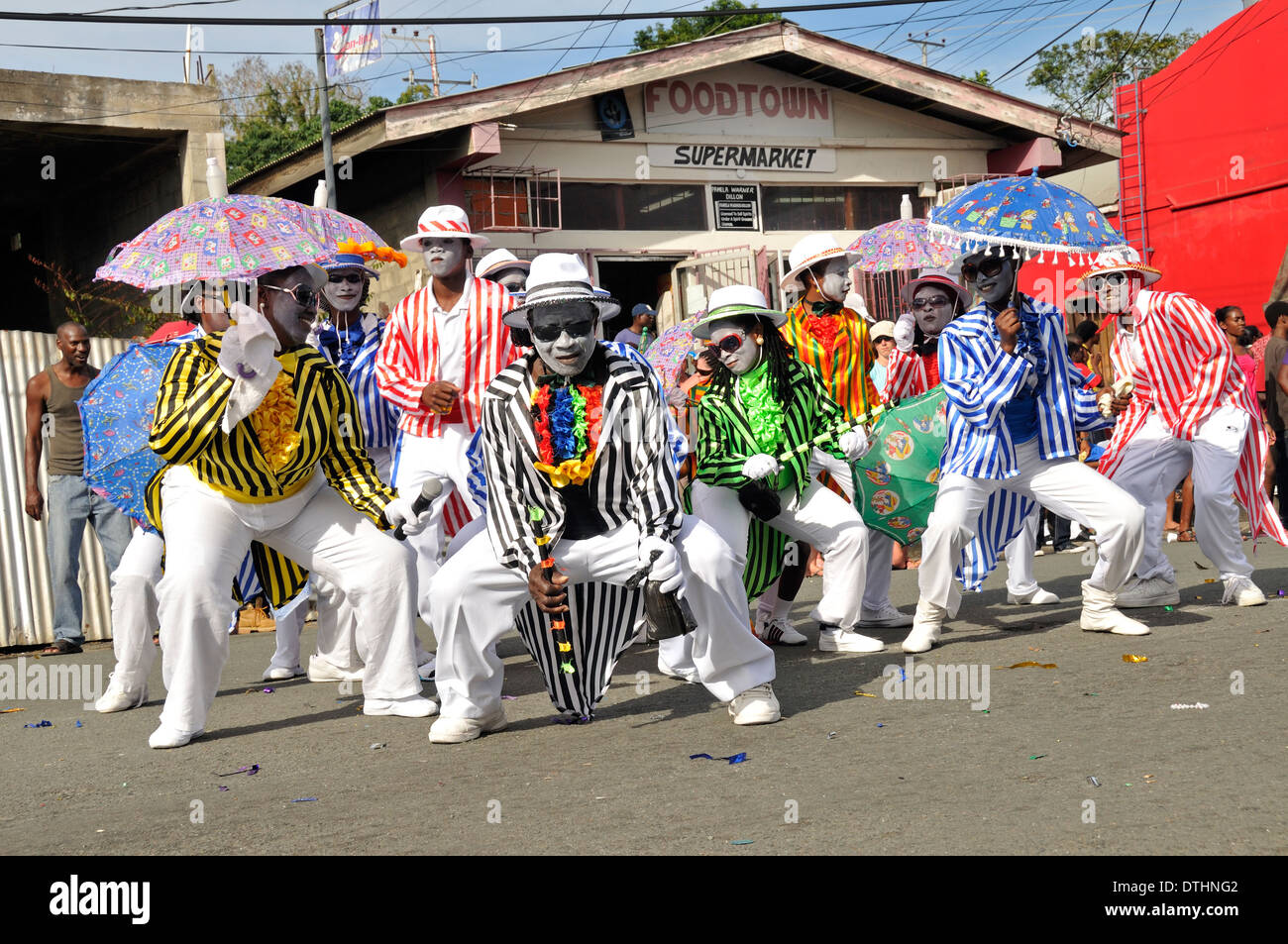 Masqueraders at carnival celebration in the streets of Scarborough,Tobago. Stock Photo
