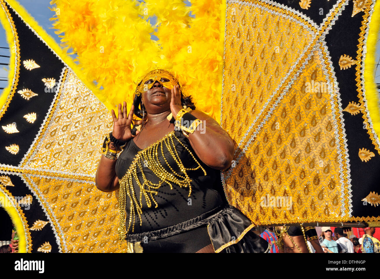 Masquerader at carnival celebration in the streets of Scarborough,Tobago. Stock Photo