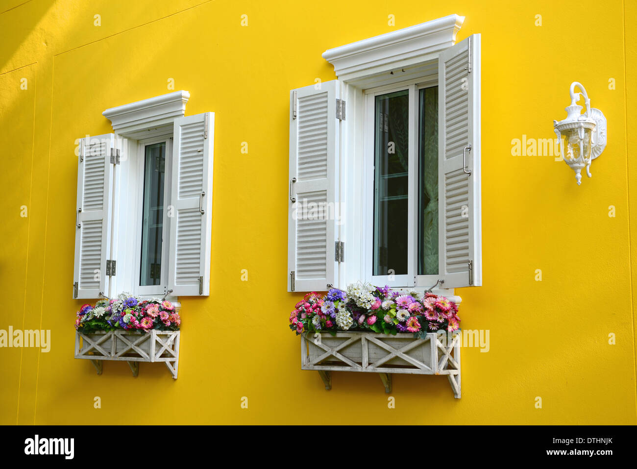 Window with flowerbox Stock Photo