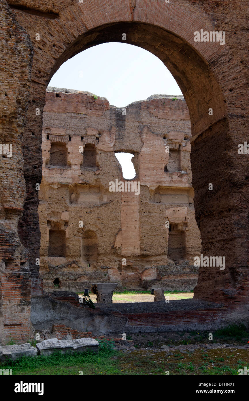 From vast frigidarium central hall to Natatorium or swimming pool north end Baths Caracalla Rome Italy The Stock Photo