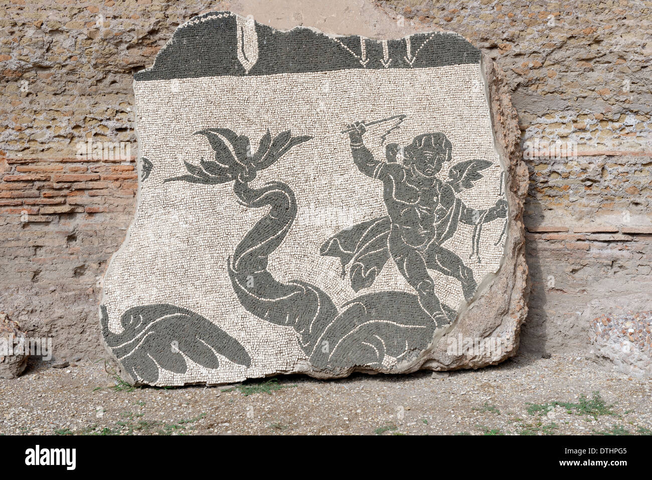 Some marine themed mosaics lining wall in frigidarium central hall Baths Caracalla Rome Italy Baths of Stock Photo