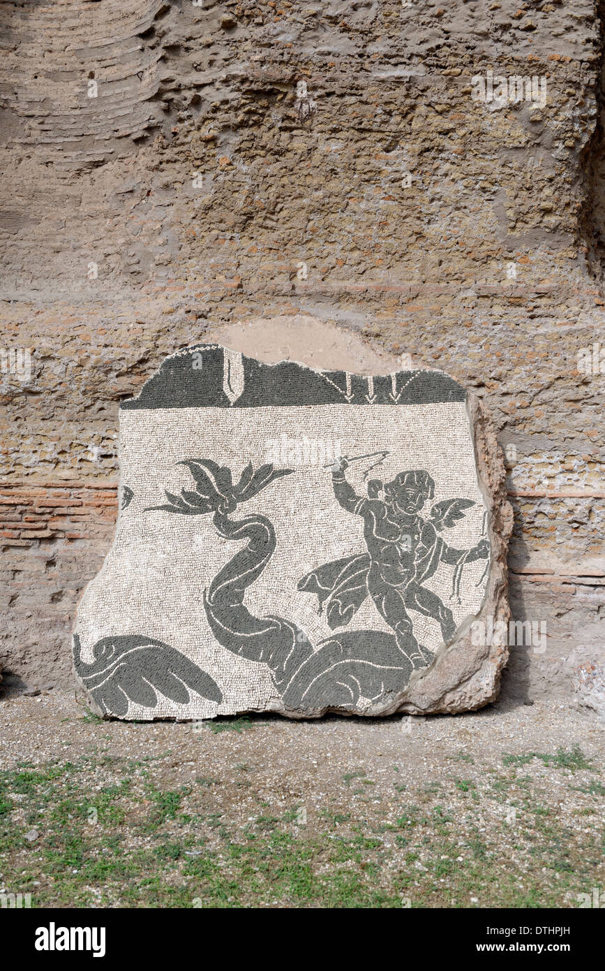 Some marine themed mosaics lining wall in frigidarium central hall Baths Caracalla Rome Italy Baths of Stock Photo