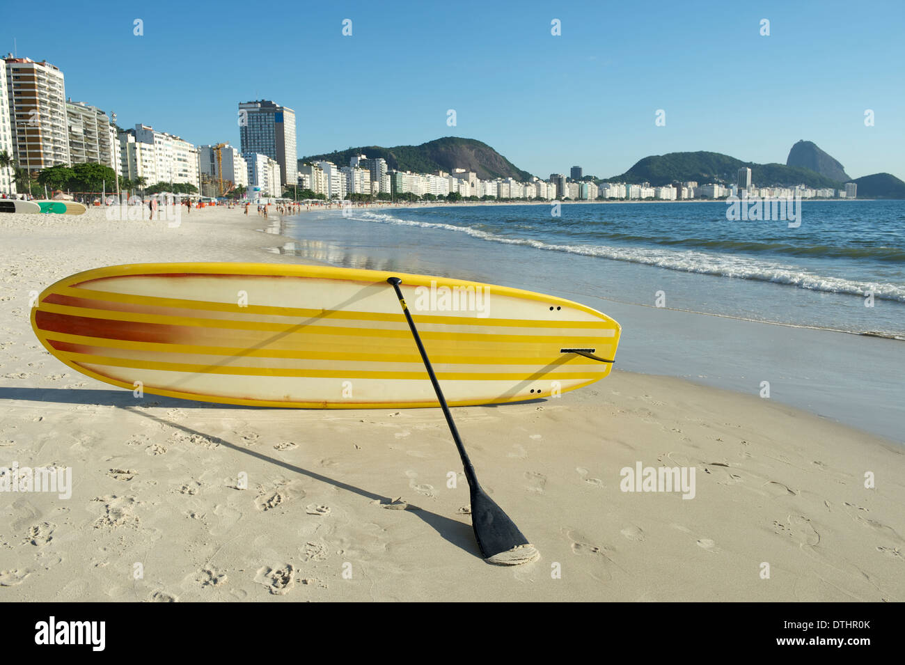 Stand up paddle long board surfboard on Copacabana Beach Rio de Janeiro Brazil Stock Photo