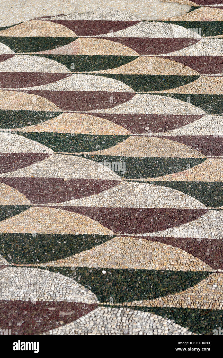 Flooring with coloured marble mosaic tesseras on Northern end eastern palaestra Baths Caracalla Rome Italy Stock Photo