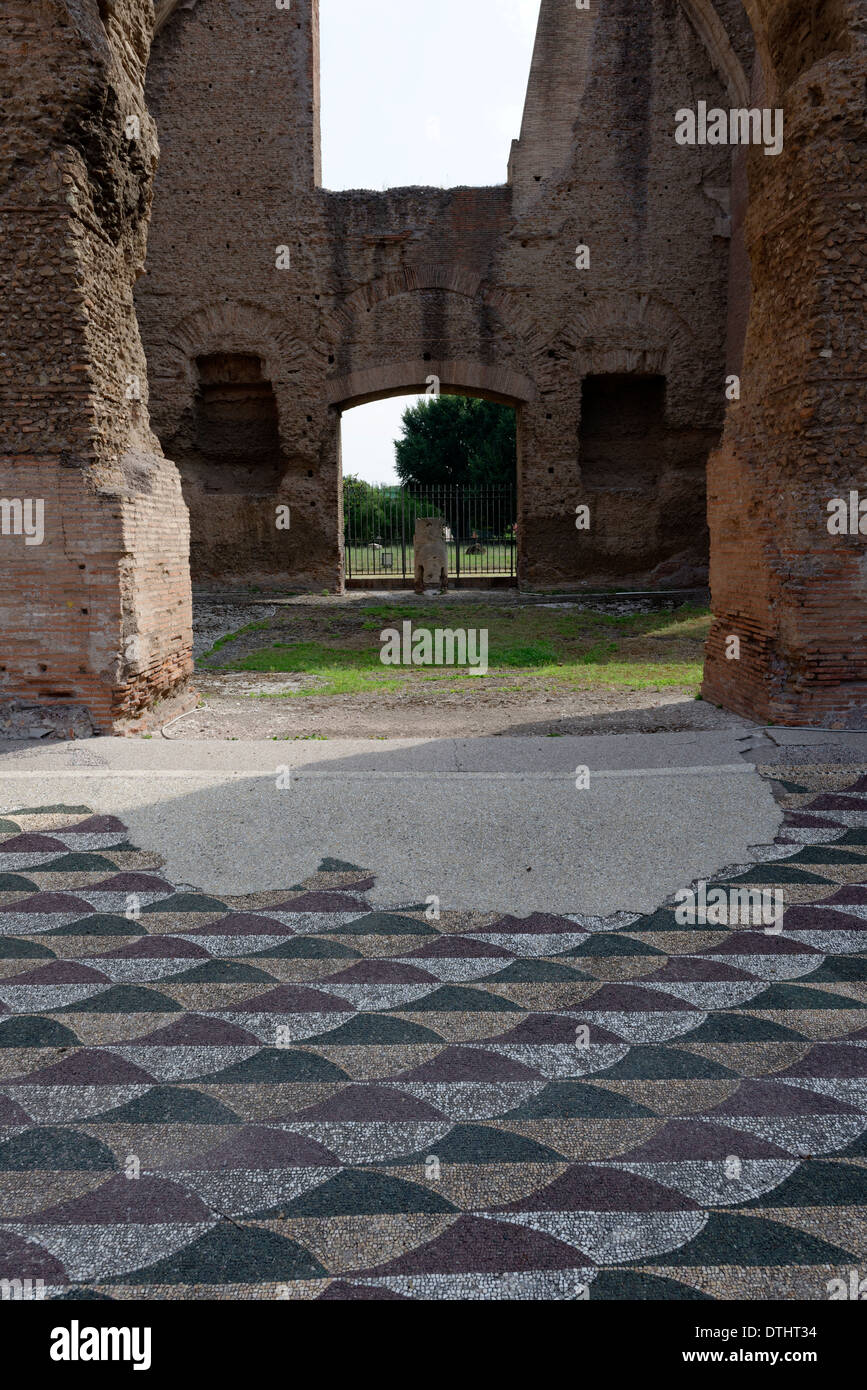 Flooring with coloured marble mosaic tesseras on Northern end eastern palaestra Baths Caracalla Rome Italy Stock Photo