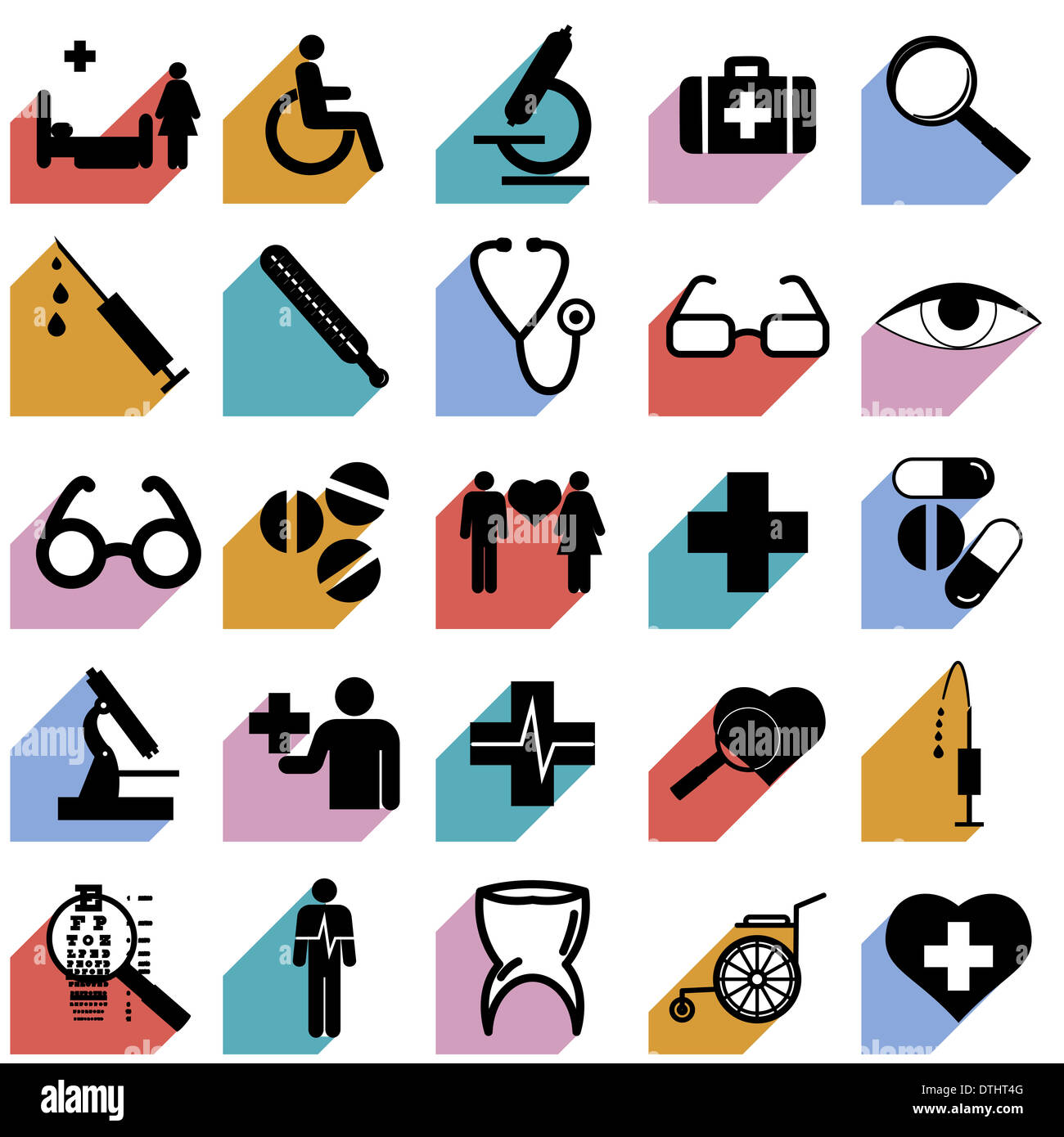 Collection flat icons with long shadow. Medicine symbols. Vector Stock ...