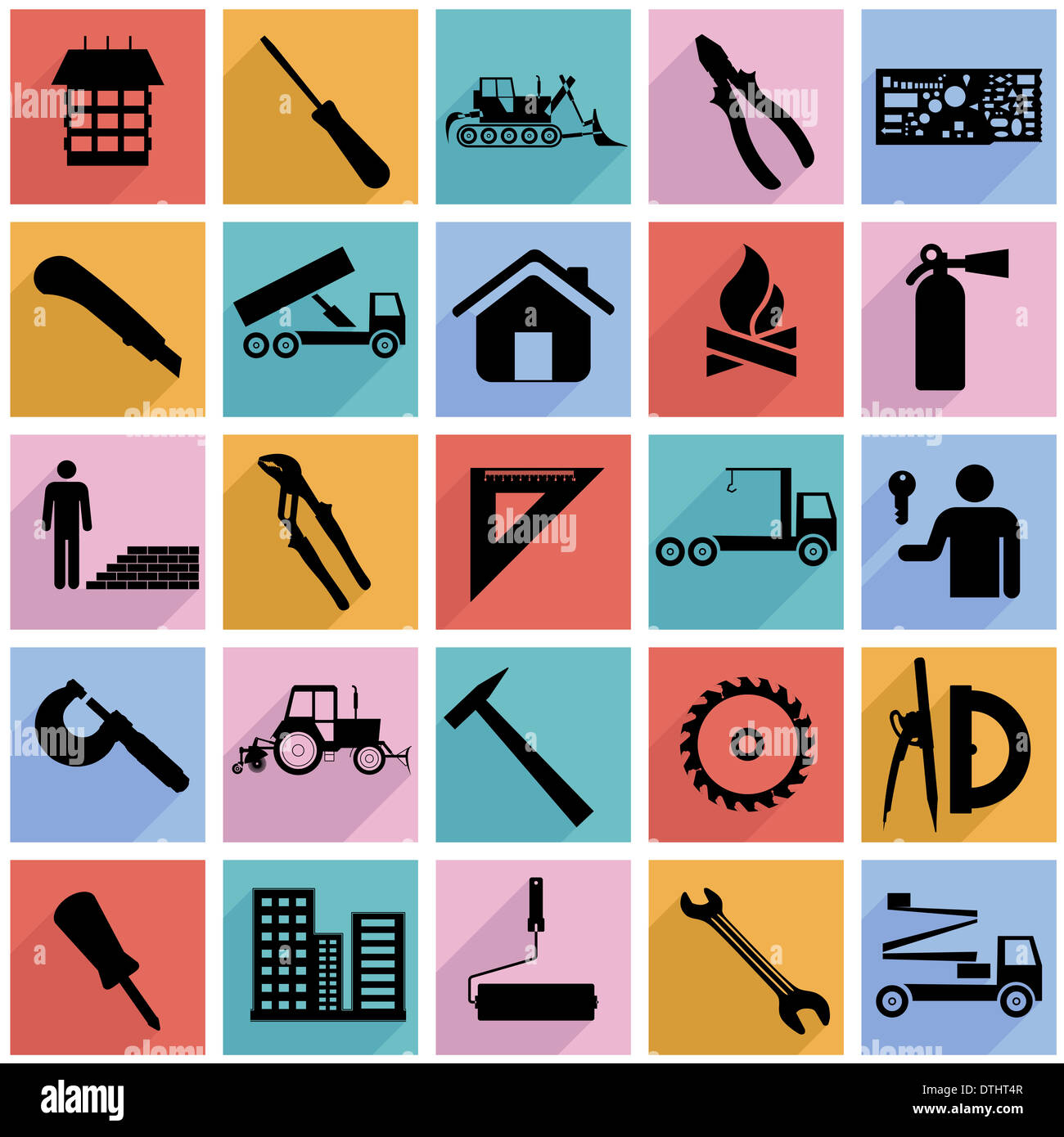 Collection flat icons with long shadow. Construction symbols. Ve Stock ...