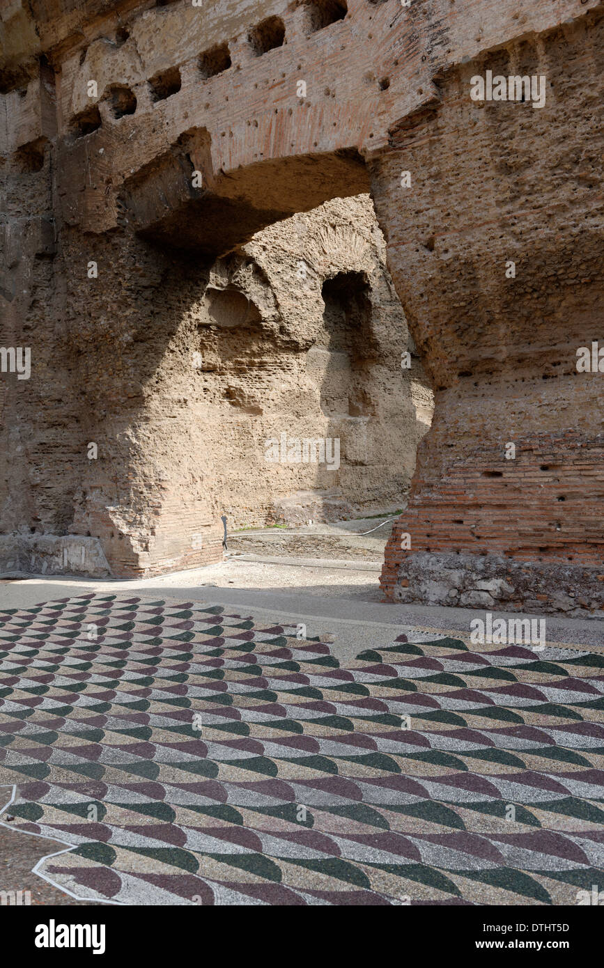 Flooring with coloured marble mosaic tesseras on Northern end eastern palaestra Baths Caracalla Rome Italy Stock Photo