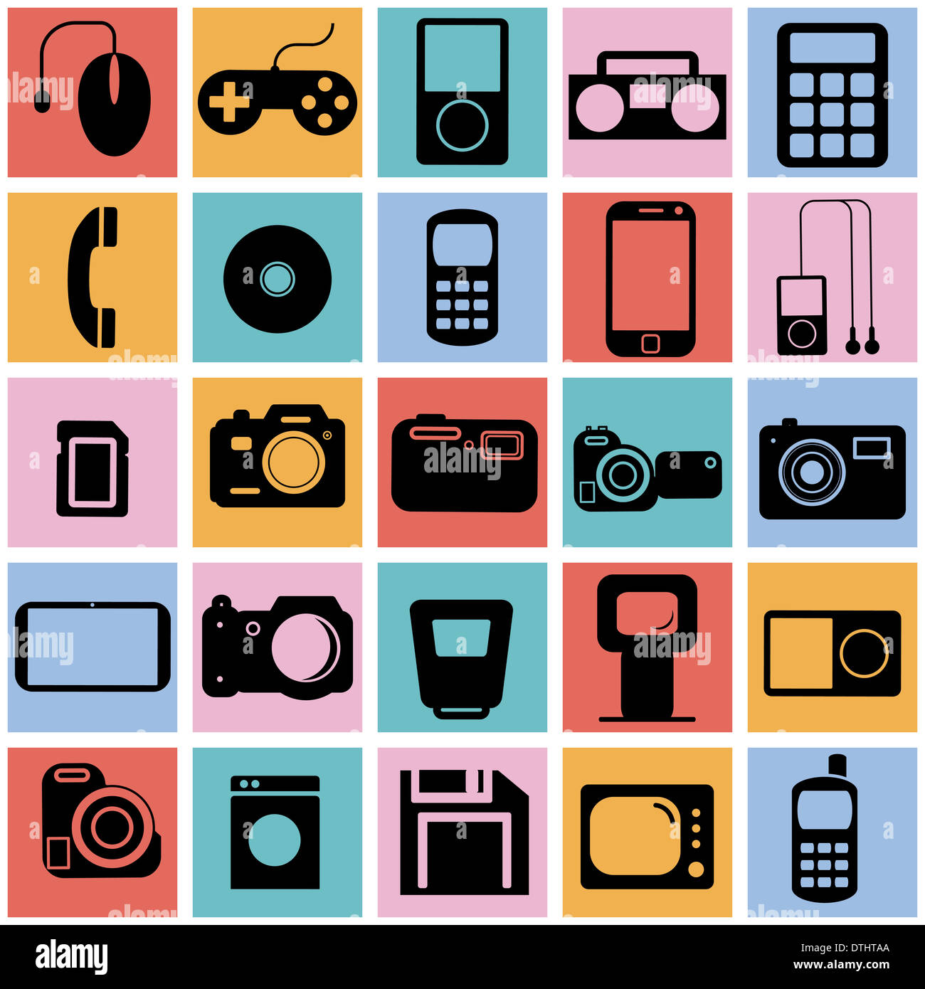 Collection flat icons with long shadow. Multimedia symbols. Vect Stock Photo