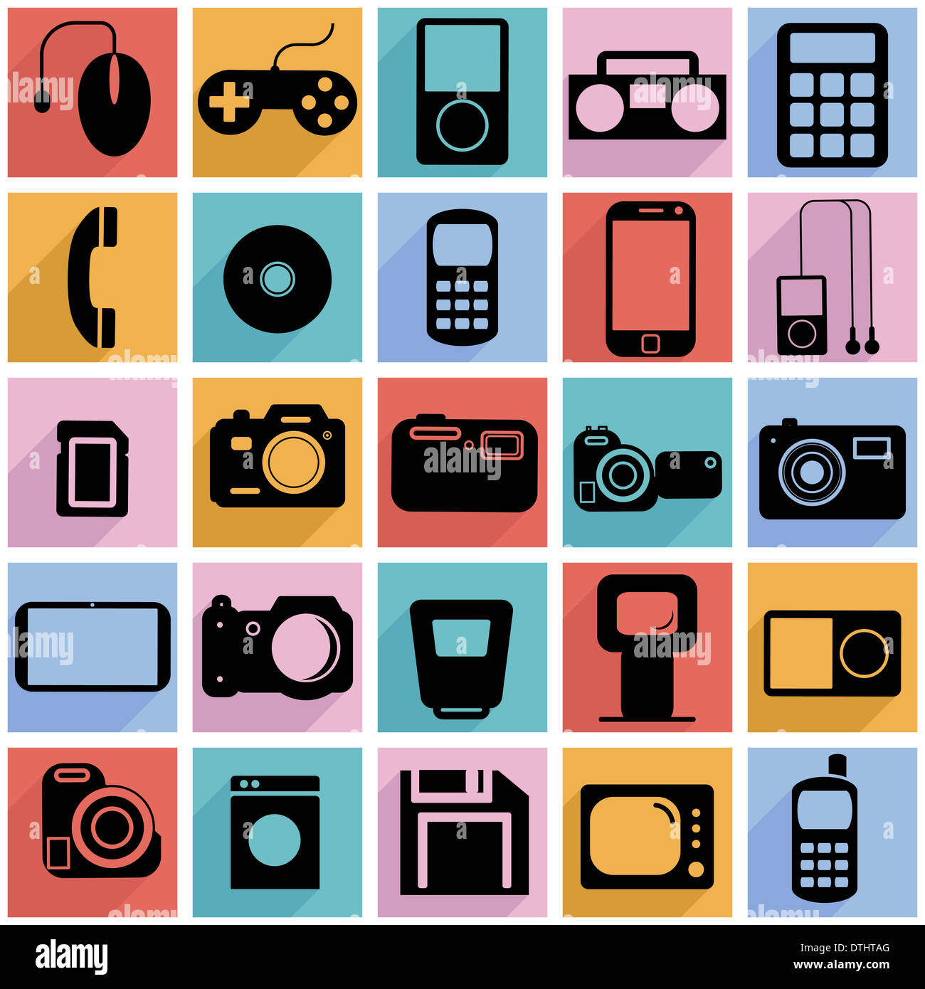 Collection flat icons with long shadow. Multimedia symbols. Vect Stock Photo