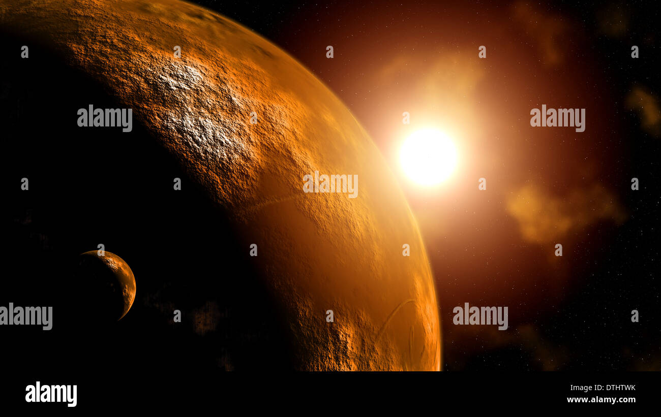 3D rendered image of planet Mars at sunrise Stock Photo - Alamy