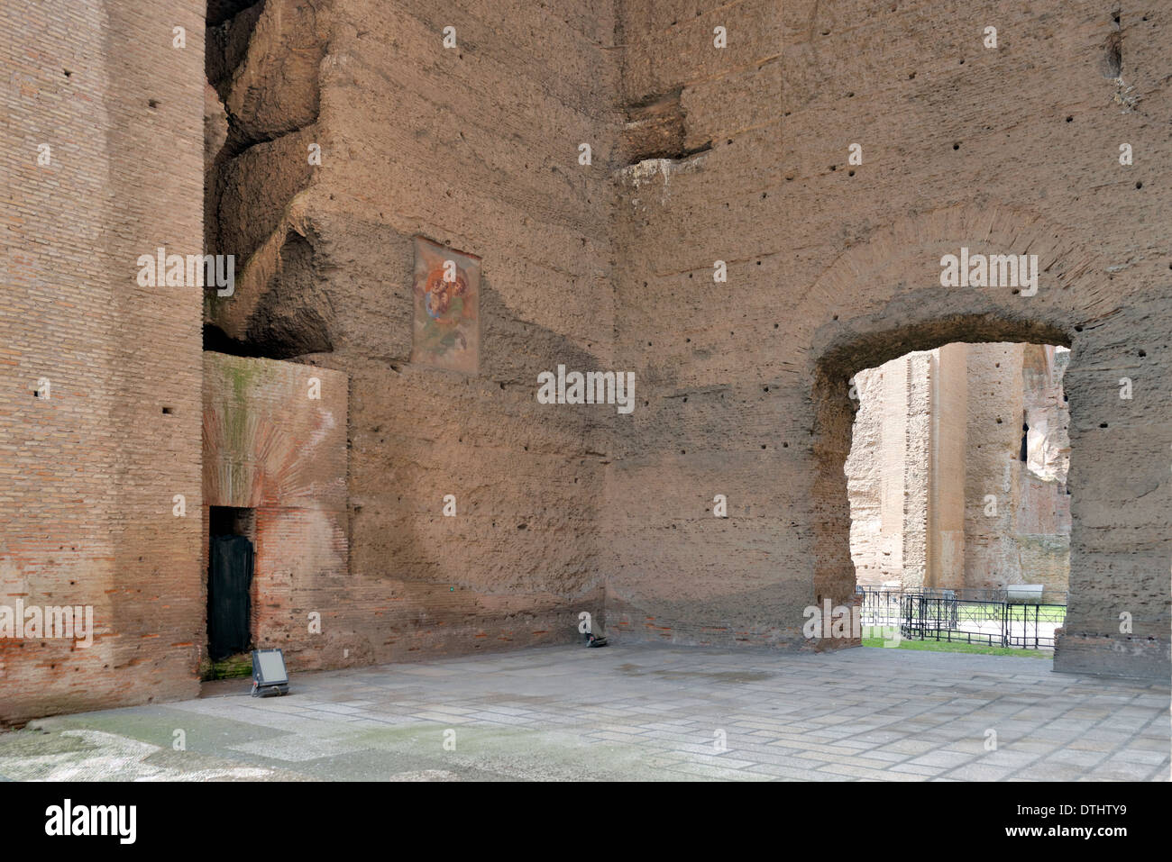 Madonna supported by Angel fresco in passage area between natalio Frigidarium Baths Caracalla Rome Italy The Stock Photo