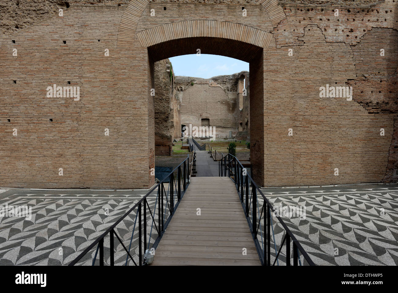 View mosaic floor tiled eastern apodyterium (dressing room) Baths Caracalla Rome Italy Baths Caracalla Stock Photo