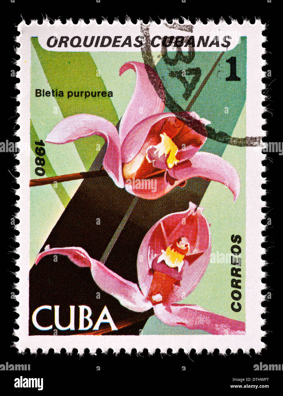 Postage stamp from Cuba depicting a native orchid Stock Photo - Alamy