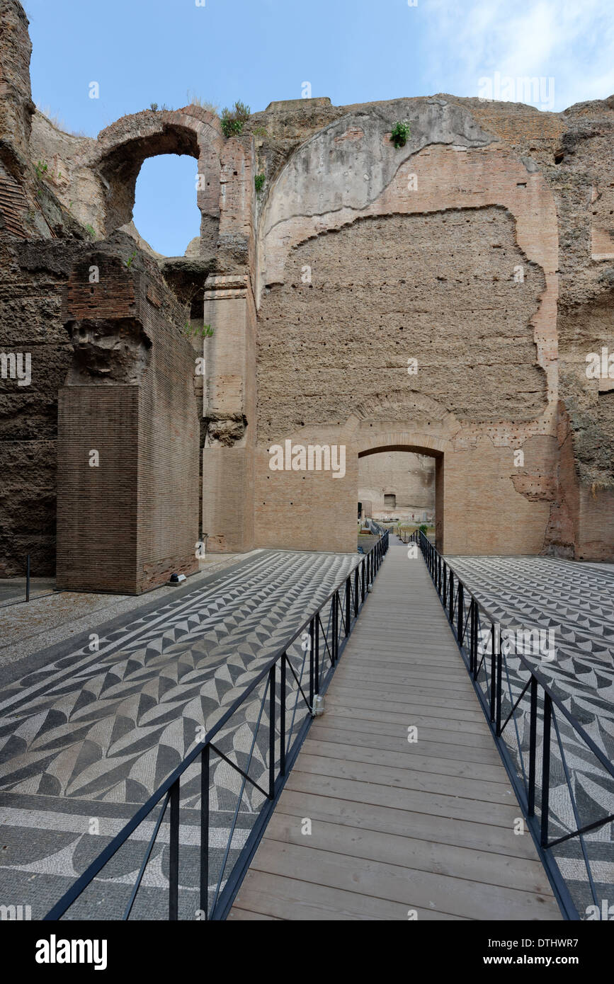 View mosaic floor tiled eastern apodyterium (dressing room) Baths Caracalla Rome Italy Baths Caracalla Stock Photo