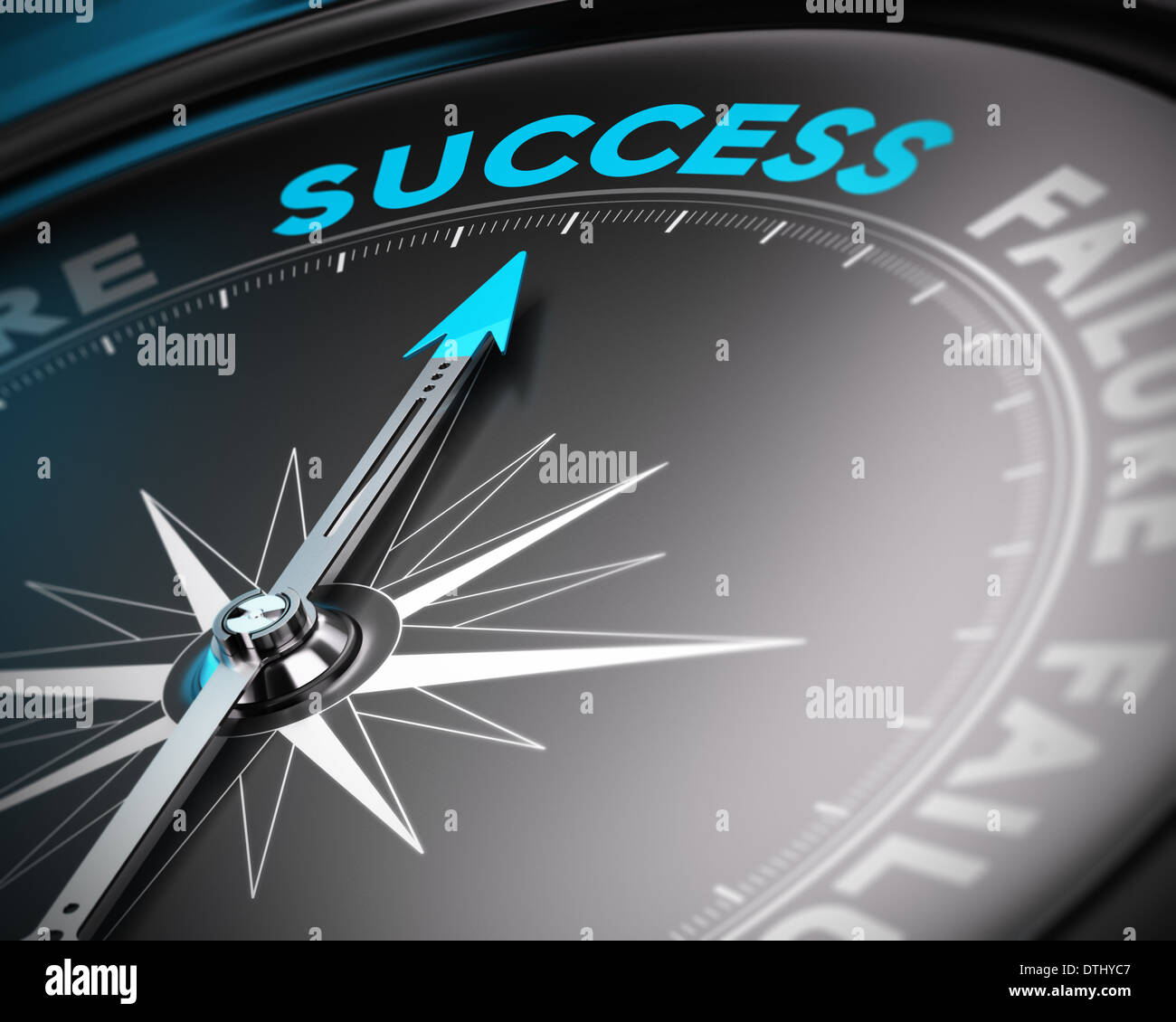 Abstract compass with needle pointing the word success with blur effect. Conceptual image suitable for a motivational poster. Stock Photo