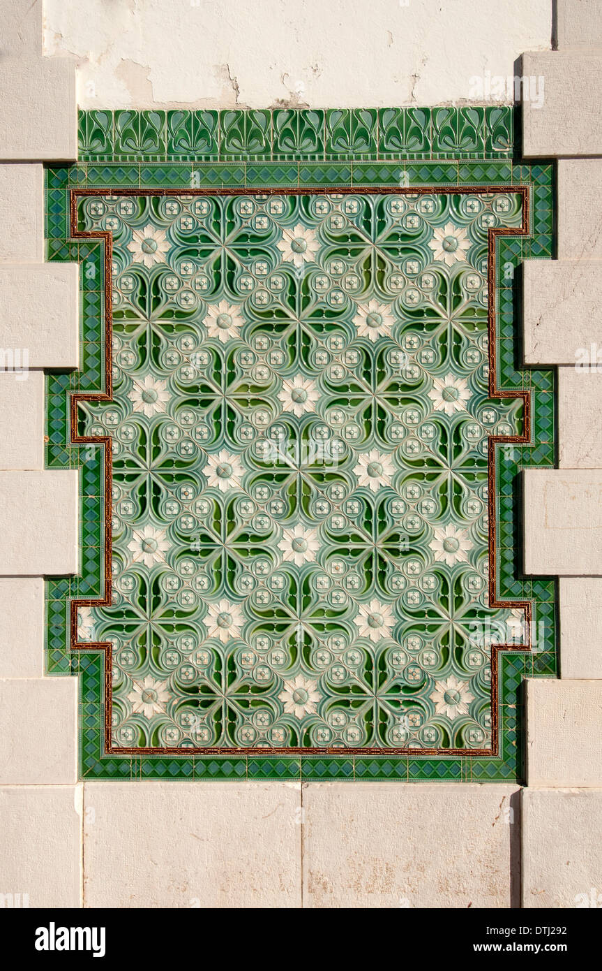 green ceramic tiles on an external wall in Lagos Portugal Stock Photo