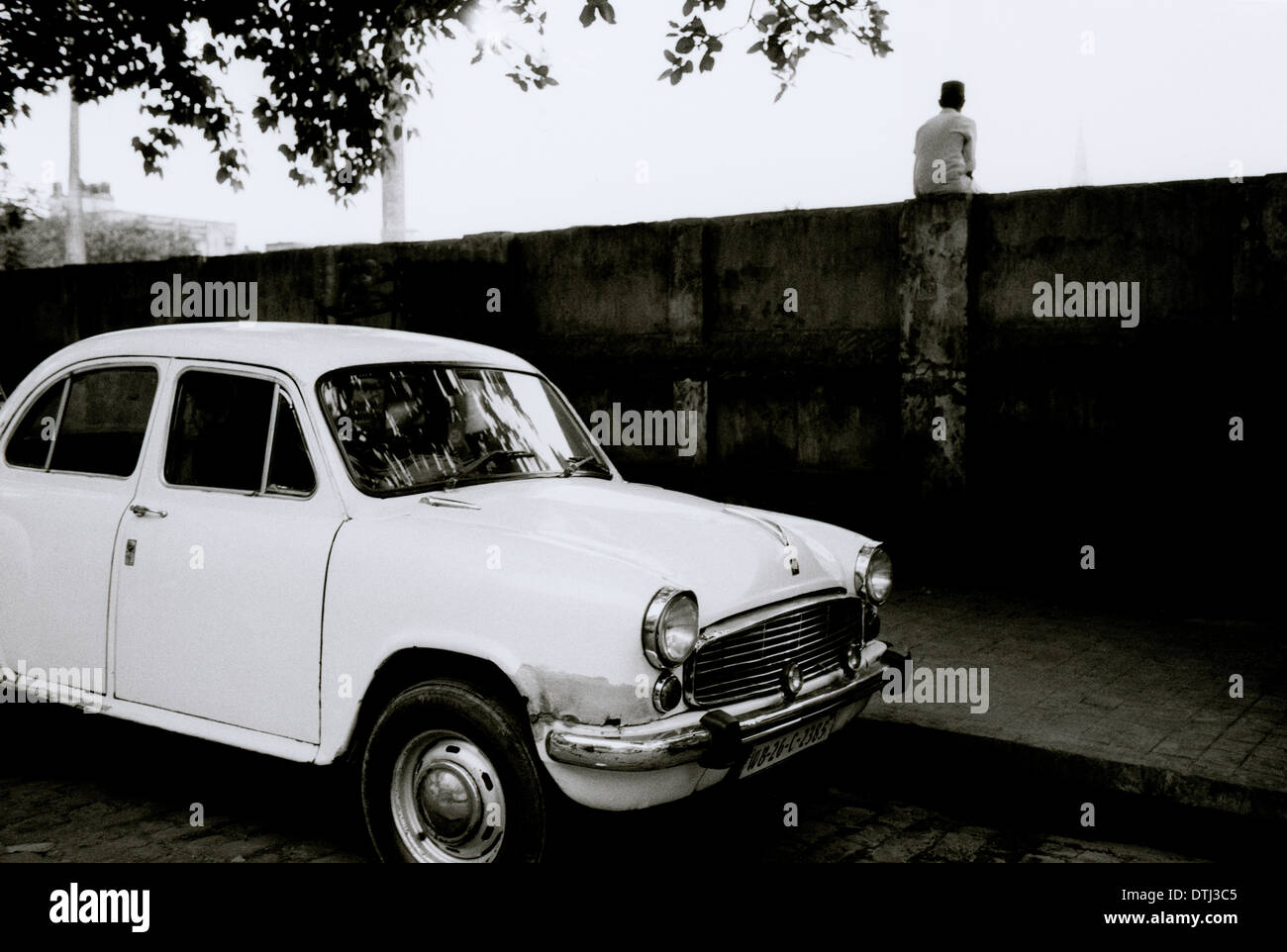 Hindustan Ambassador car in Kolkata Calcutta in West Bengal in India in South Asia. Surreal Surrealism Cars Transport History Indian Travel Stock Photo