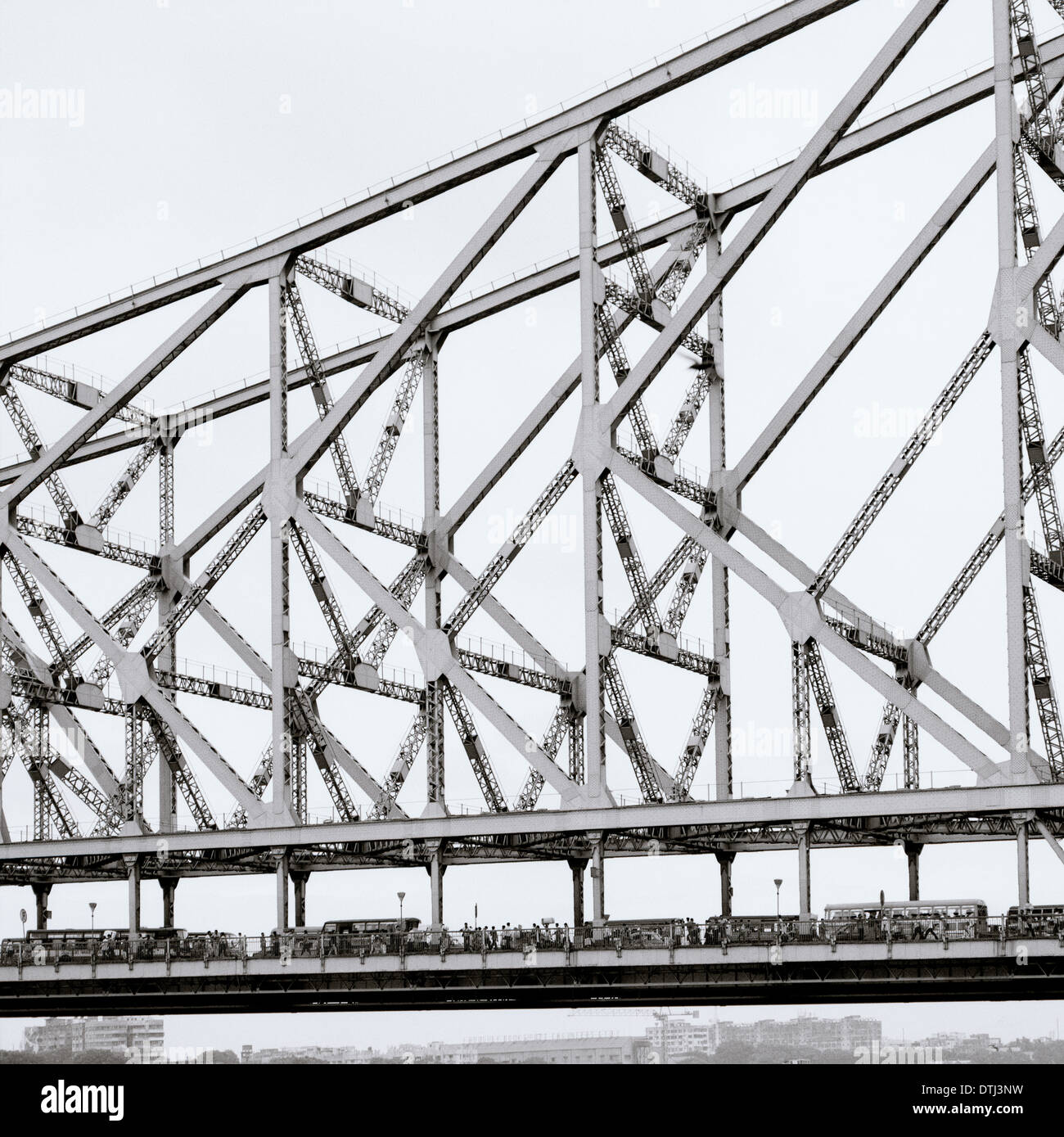 Howrah Bridge and River Hooghly in in Kolkata Calcutta City in West Bengal in India in South Asia. Architecture Building Cityscape Travel Wanderlust Stock Photo