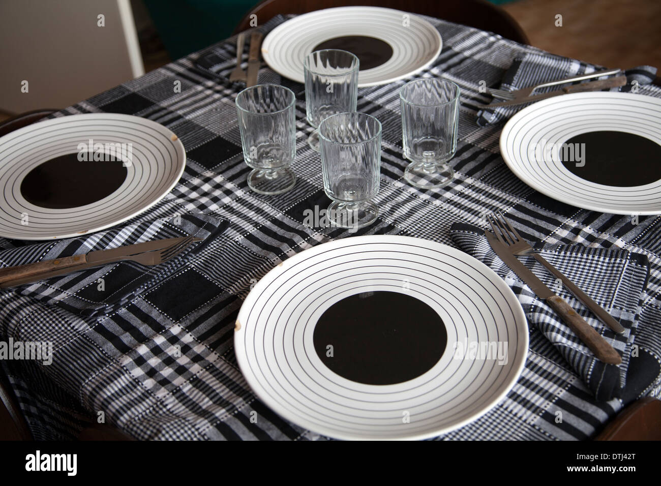 Black and White Table Setting Stock Photo Alamy