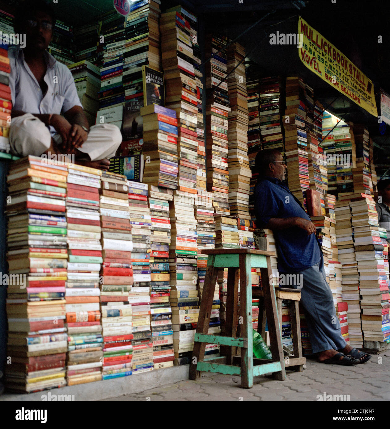 Book seller in College Street in Kolkata Calcutta in West Bengal in India in South Asia. Book Market Shop City Knowledge Sellers Intellectual Travel Stock Photo
