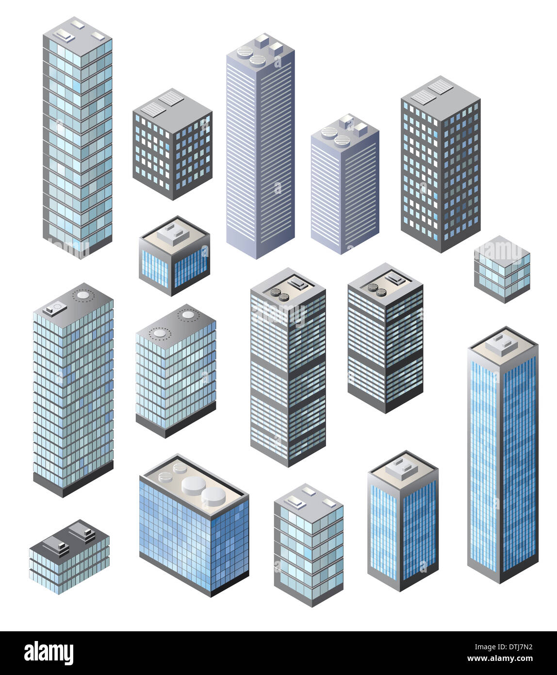 Set of vector tall buildings in shades of blue Stock Photo