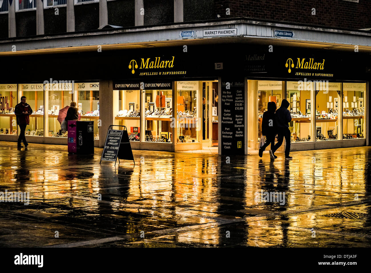 Heavy rain in Basildon Town Centre. Stock Photo