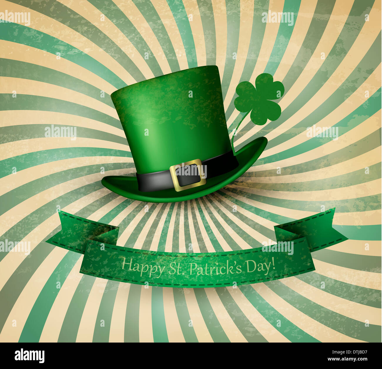 Saint Patrick's Day card with clove leaf and green hat. Vector ...