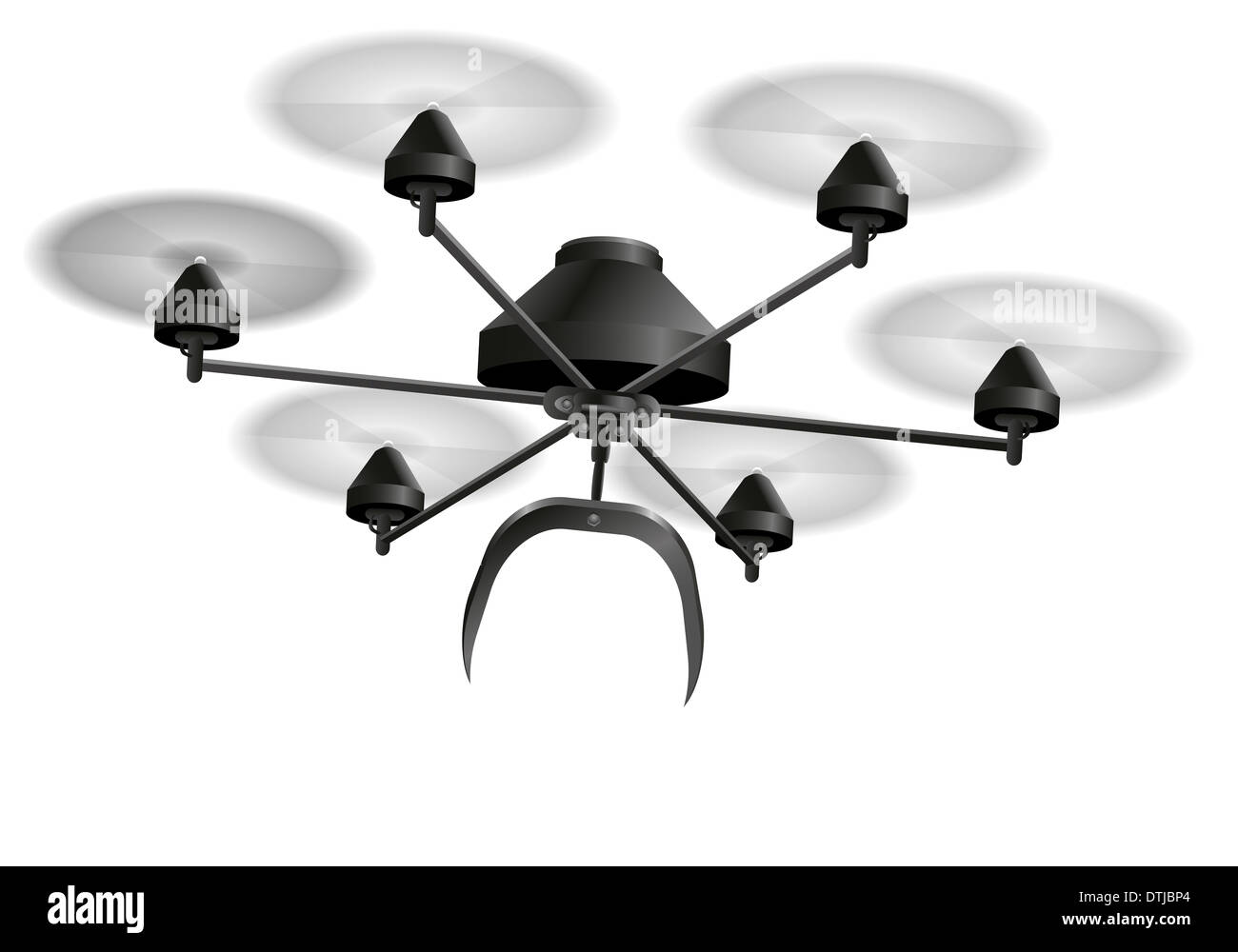 Drone or unmanned aerial vehicle (UAV) - place any item between the grippers. Stock Photo