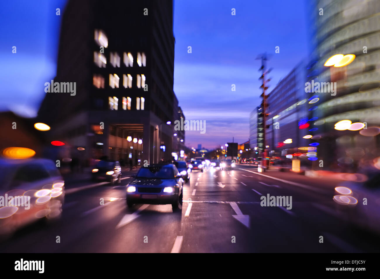 City night with cars motion blurred light in busy street Stock Photo ...