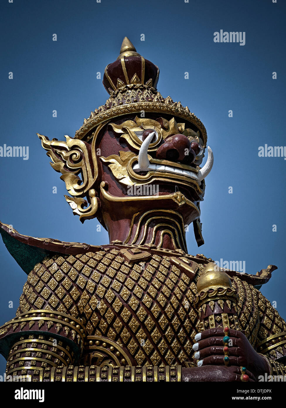 Yak guardian statue at a Thai Buddhist temple. Thailand S. E. Asia