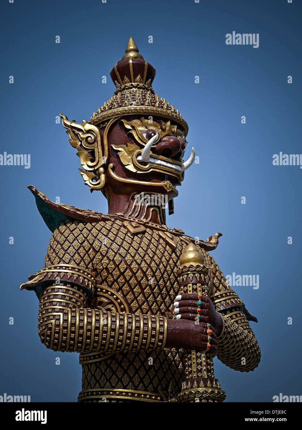 Yak guardian statue at a Thai Buddhist temple. Thailand S. E. Asia