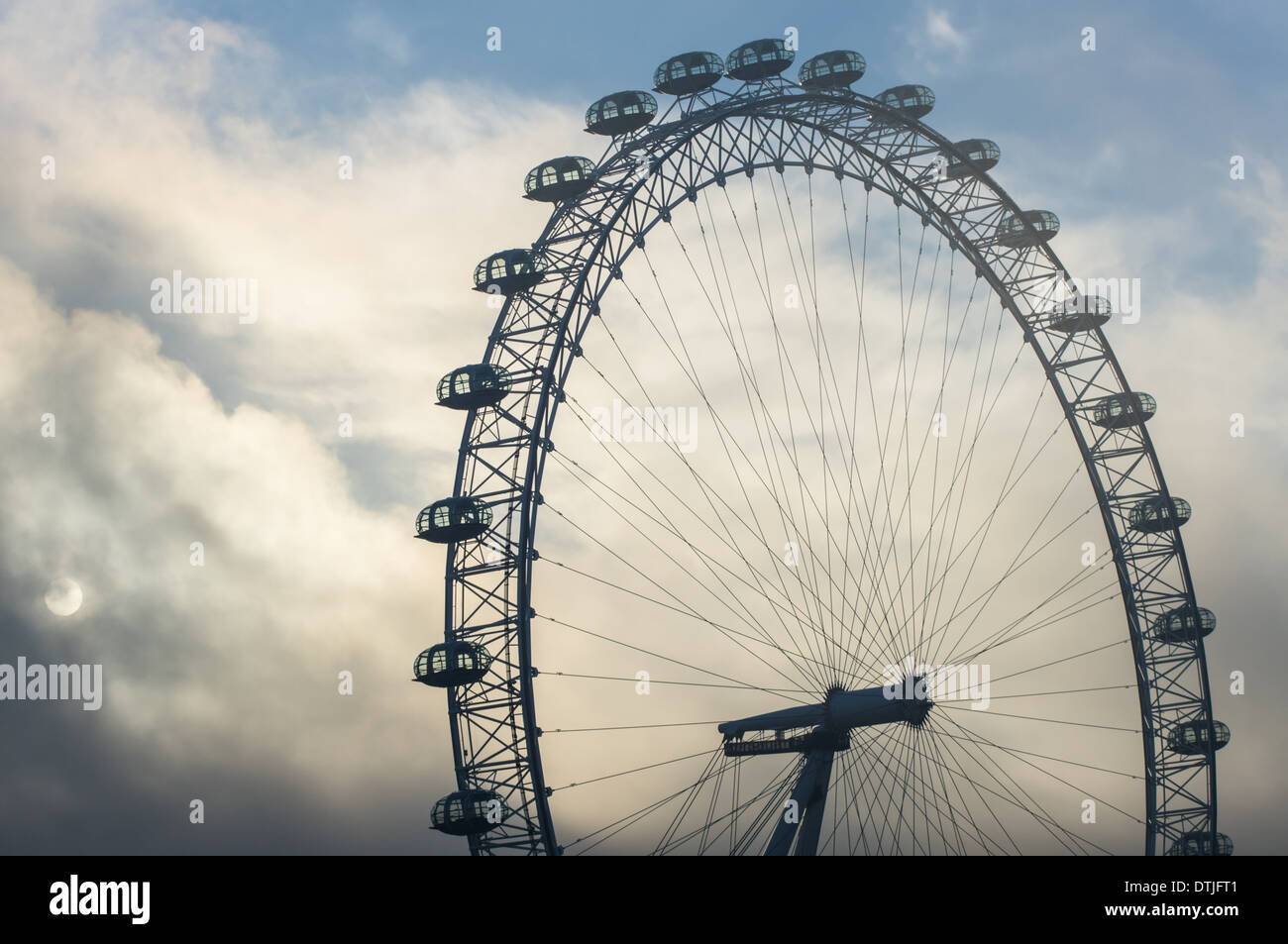 London Eye capsules on a foggy morning, London England United Kingdom UK Stock Photo