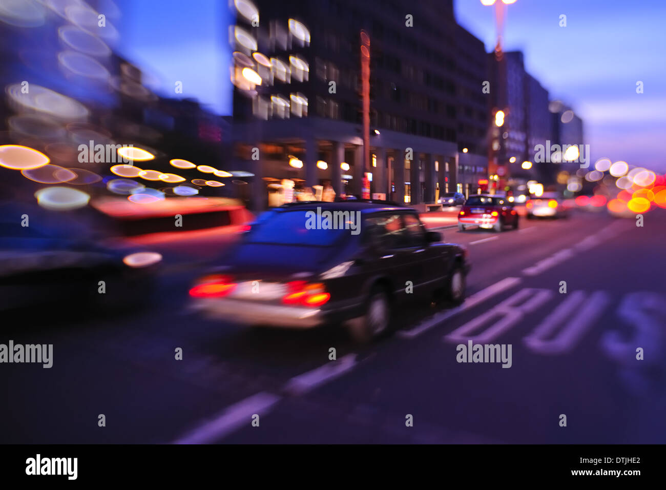 City night with cars motion blurred light in busy street Stock Photo ...