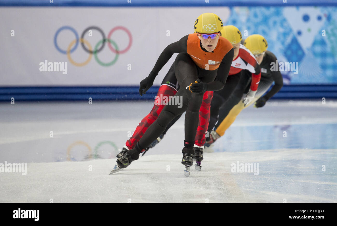 Sochi, Russia. 18th Feb, 2014. Netherland's JORIEN TER MORS (142) during the ladies 1000m short track speed skating race at the Iceberg Skating Palace during the Winter Olympics in Sochi. Credit:  Jeff Cable/ZUMAPRESS.com/Alamy Live News Stock Photo