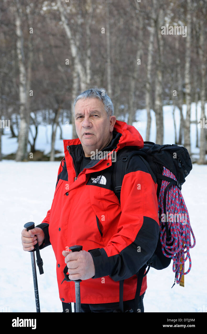 Portrait of middle aged man hiking in the Winter Stock Photo