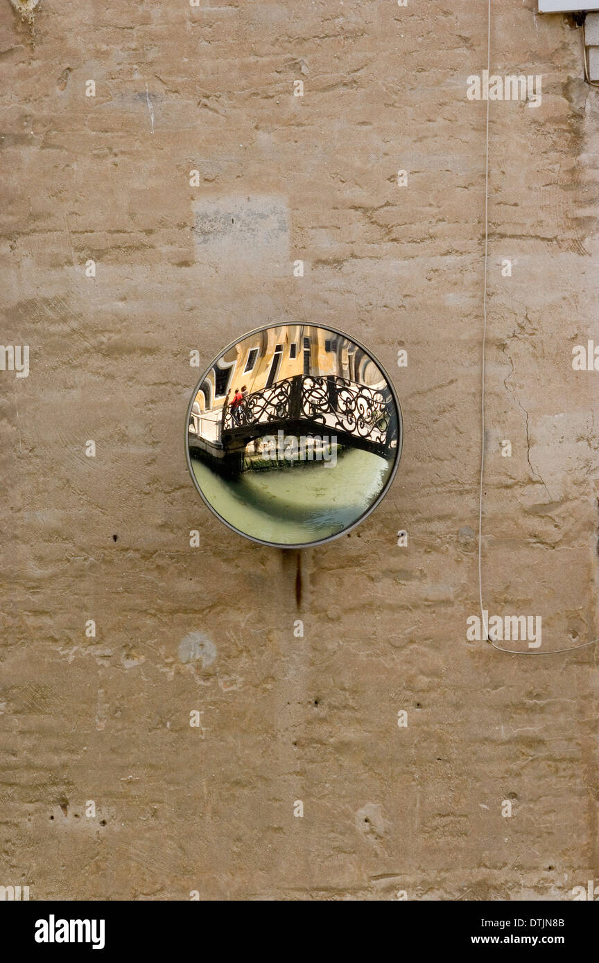 Wall mounted convex mirror with reflection of bridge Stock Photo Alamy