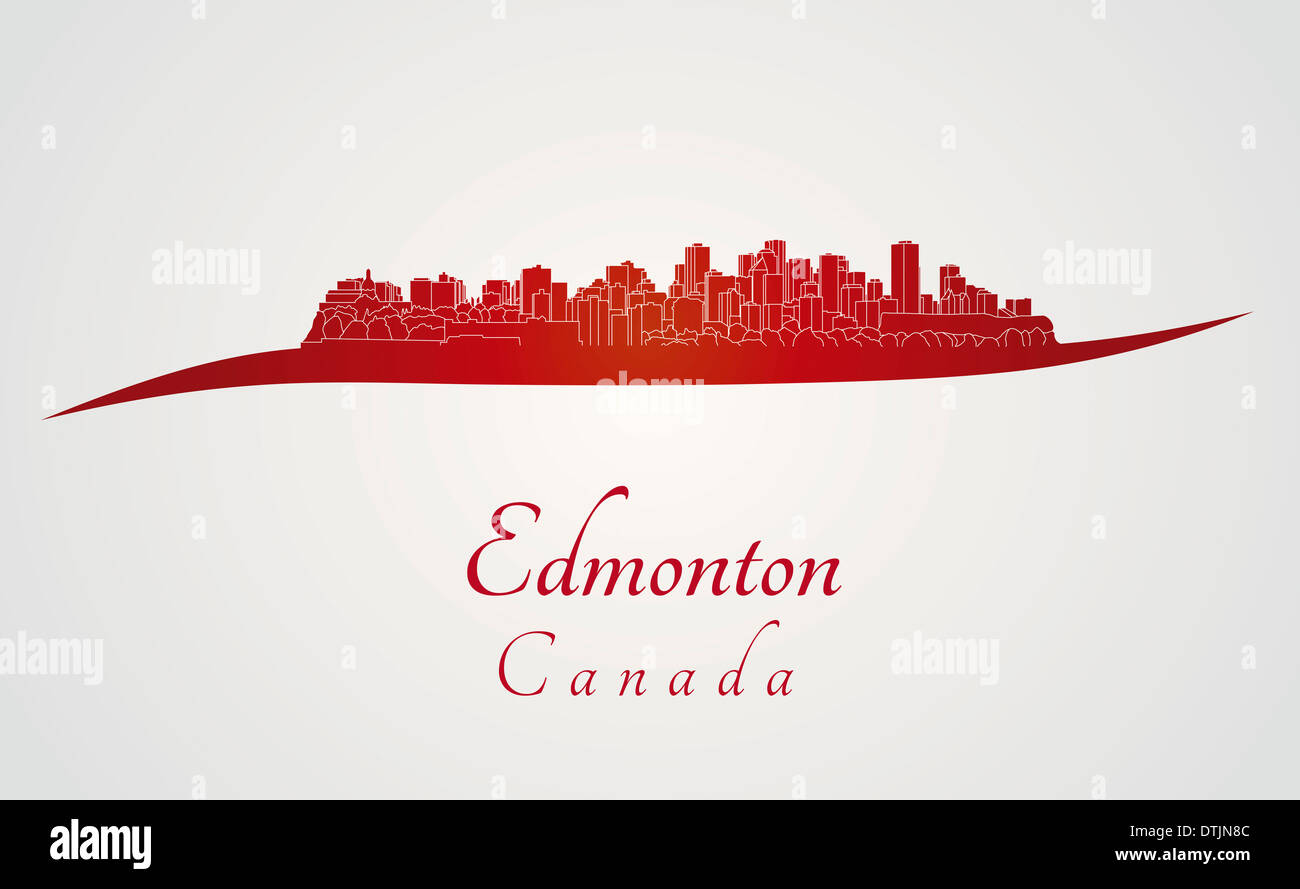 Edmonton skyline in red and gray background Stock Photo - Alamy